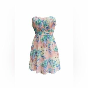 Three Pink Hearts by Trixxi Strapless Sweetheart Floral Dress Size S NWT